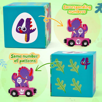 Toyssa Wooden Dinosaur Sorting and Stacking Toys for Toddler 1-3, Number Blocks Nesting Boxes with Magnetic Animals Train Set, Preschool Learning Montessori Toys for 1 2 3 Year Old Boys Girls Gift