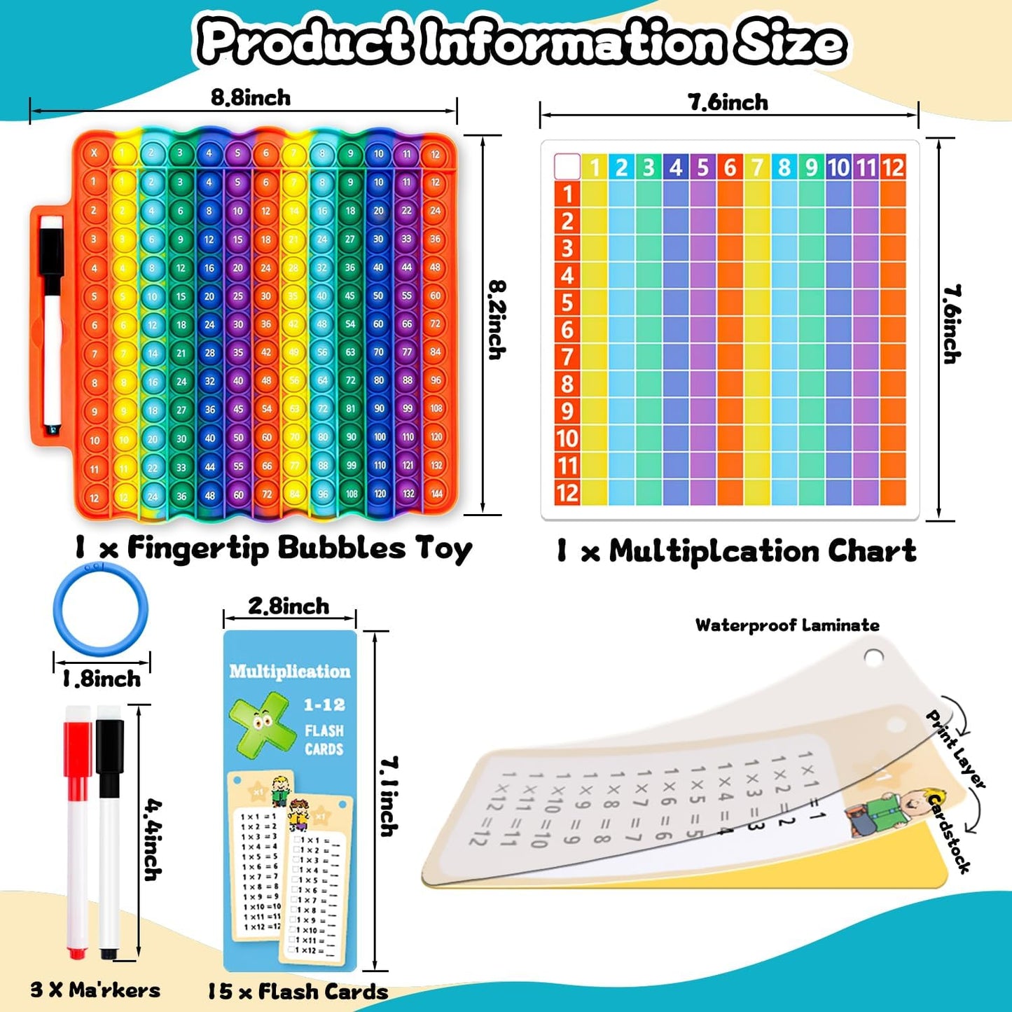Addition Flash Cards+Multiplication Flash Cards + Fingertip Bubbles Toy, Interesting Math Combination, Math Games for Children Aged 3 +
