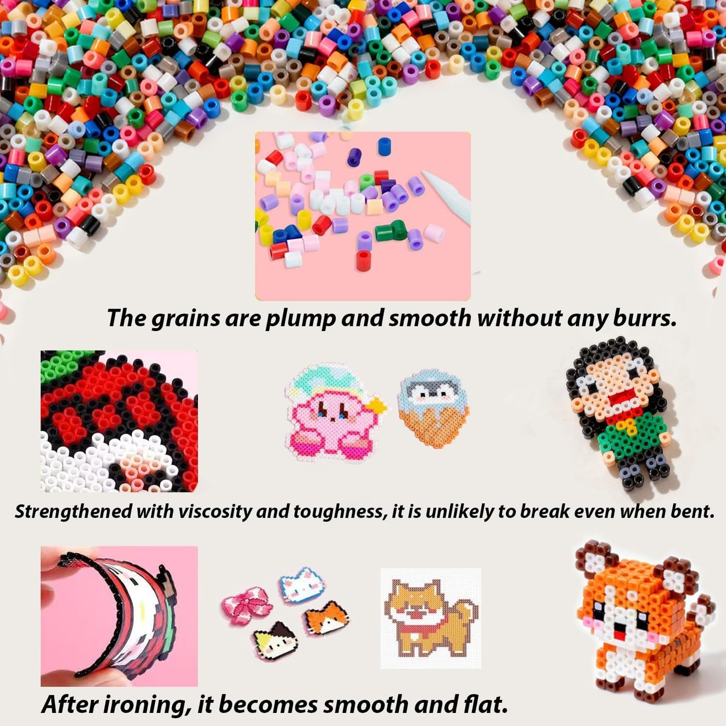 26000PC 2.6mm Mini Fuse Beads, 48 Colors Melty Beads Includes Pegboard & Ironing Paper，Christmas Home School Arts and Crafts Supplies for Kids