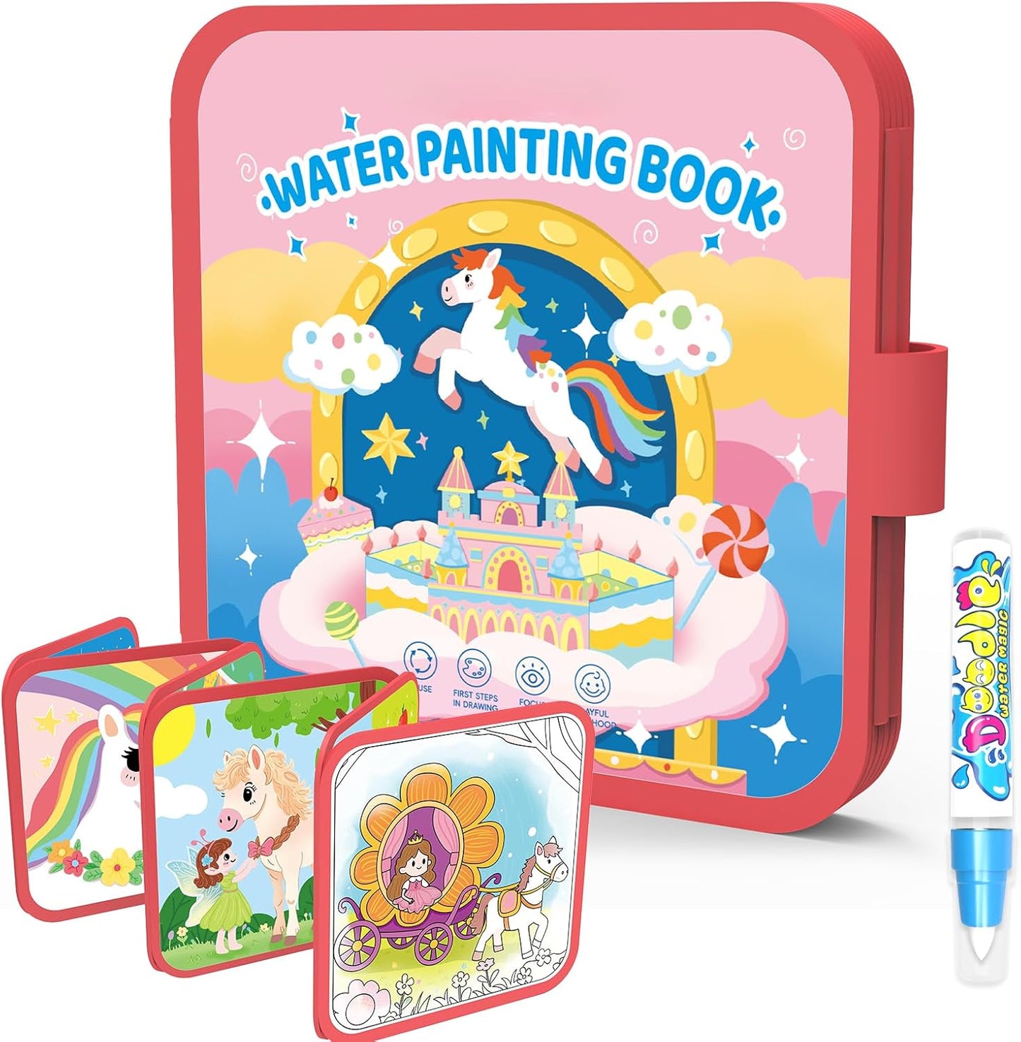 K'ONLE Reusable Water Coloring Books for Toddlers, Clean & Easy Painting & Doodle Book Toys for Kids Ages 1-3, 2-4 | Paint with Water Activity Book, Travel Gift for Boys & Girls-Space