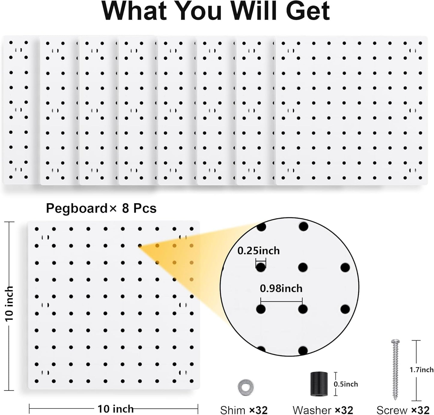 4Pcs Peg Board, Black Pegboard Wall Organizer Panels Wall Mount, ABS Pegboard for Craft Room Garage Kitchen Workshop, ABS Peg Boards Easy Installation