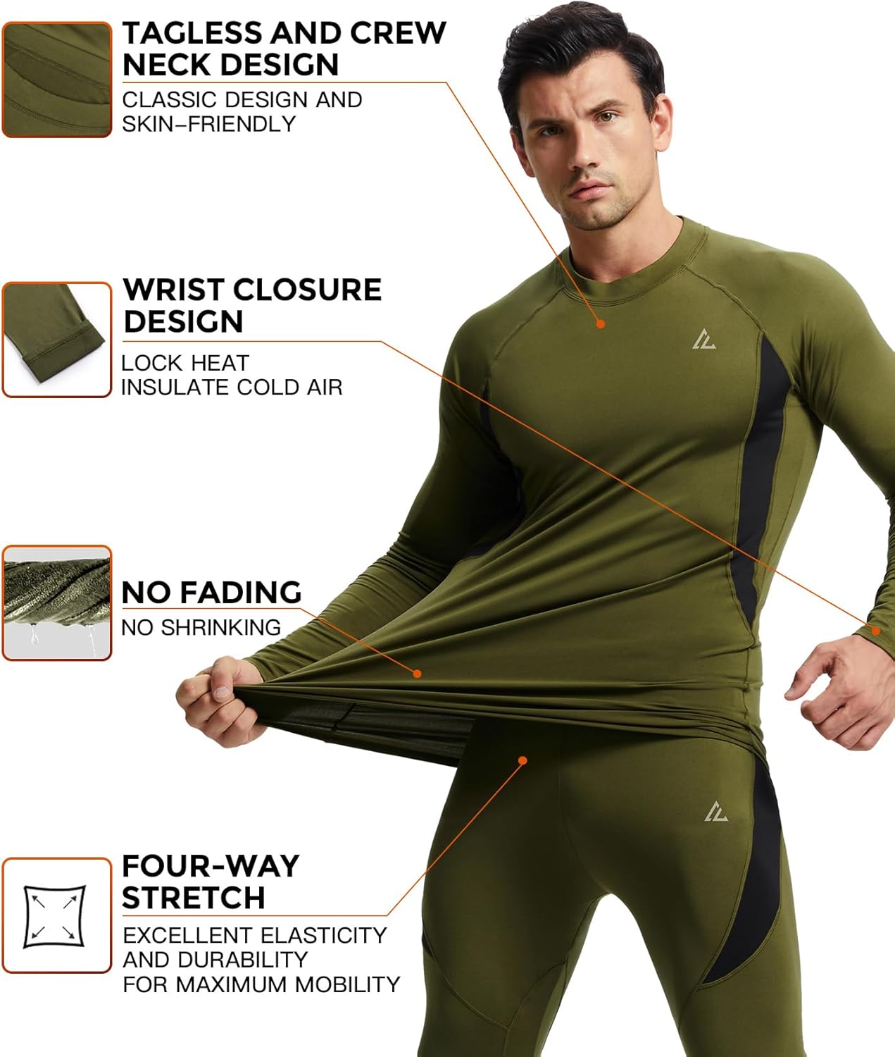 CL convallaria Thermal Underwear Long Johns Set Mens Winter Gift Hunting Gear Sport Base Layer Bottom Top - Colors A