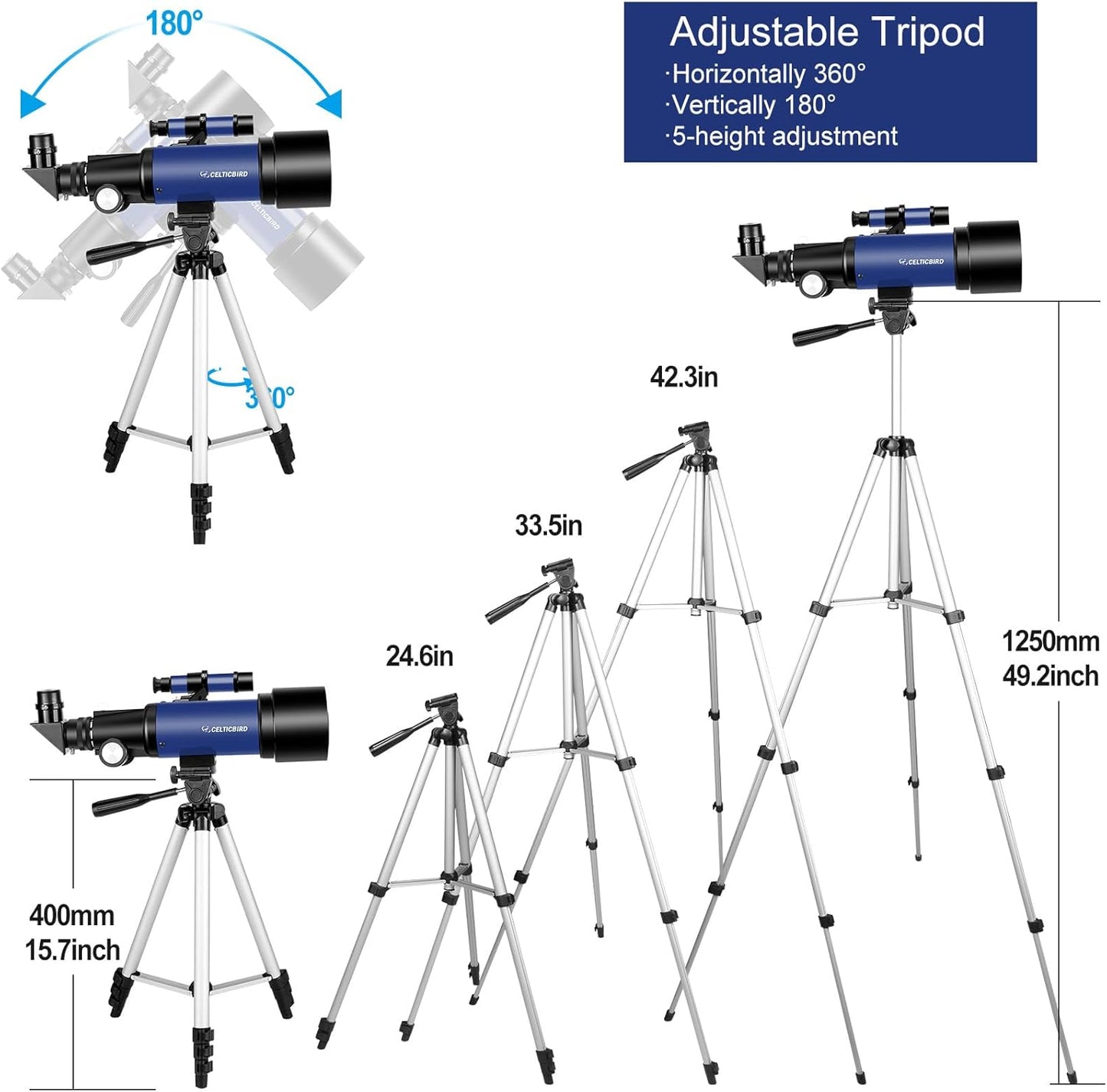 Telescope for Kids Beginners, 70mm Aperture 400mm Astronomical Refracting Telescope for Adults Students - Travel Telescopes with Tripod, Phone Adapter(Ocean Blue)