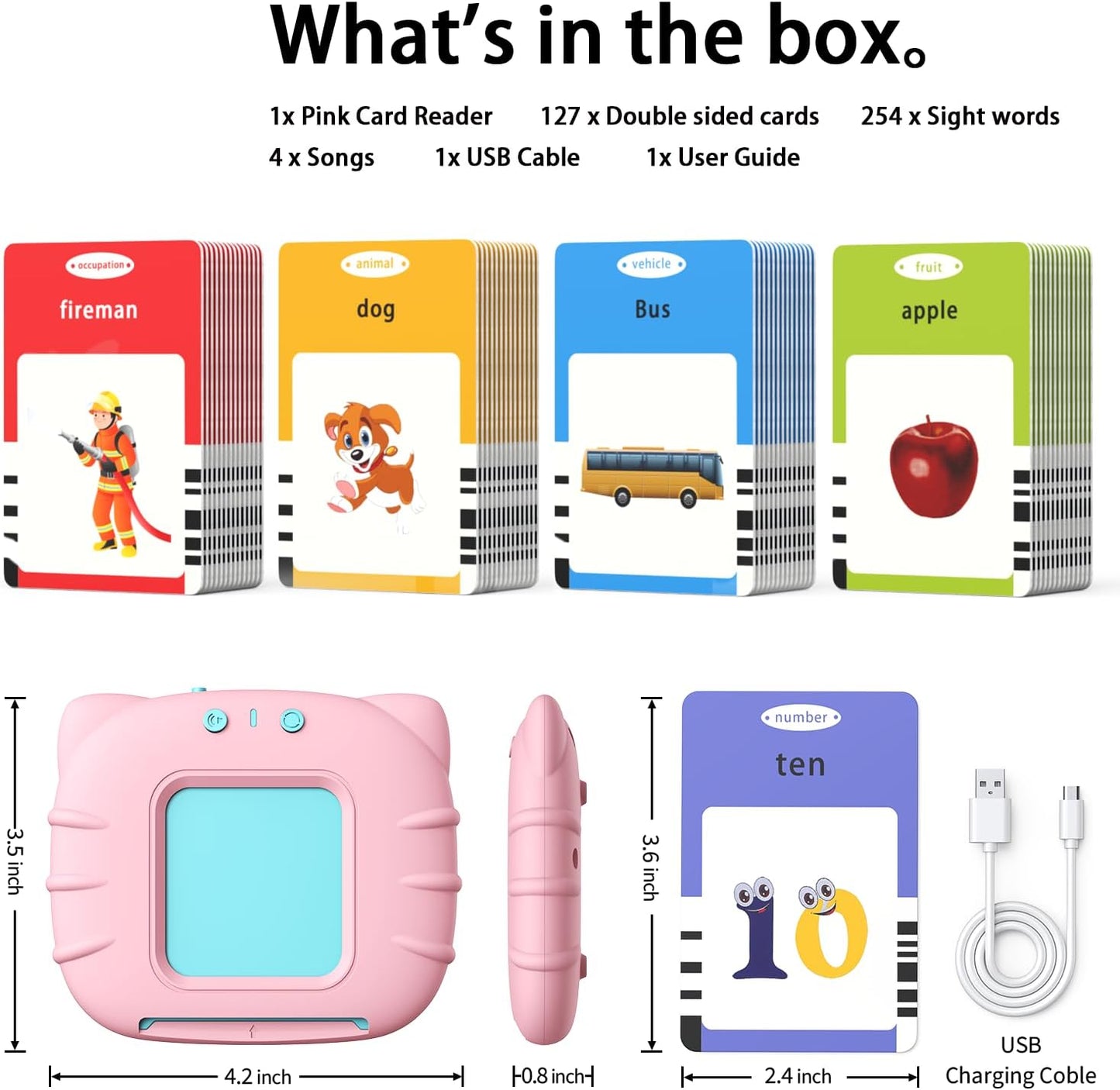 Kidzdo Educational Learning Toys for Toddlers, 540 Sight Words Talking Flash Cards with Music, Montessori Pocket Speech Therapy Toys, Teaching/Birthday Gifts for Ages 2 3 4 5 Years Old Girls (Pink)