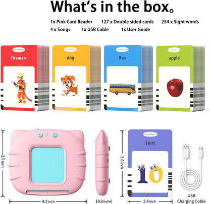 Kidzdo Educational Learning Toys for Toddlers, 540 Sight Words Talking Flash Cards with Music, Montessori Pocket Speech Therapy Toys, Teaching/Birthday Gifts for Ages 2 3 4 5 Years Old Girls (Pink)