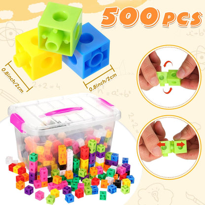 Jenaai 500 Pcs Math Learning Linking Cube with Storage Container Counting Cubes, Colorful Plastic Counting Blocks, Manipulatives Classroom Learning Supplies for Educational(Orange)
