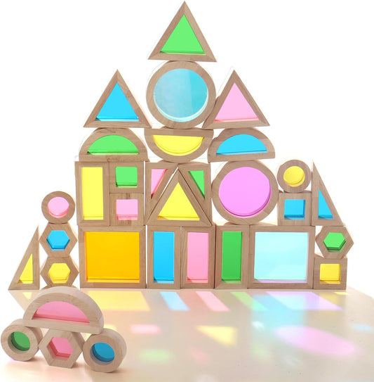 Dinhon 23PCS Sensory Blocks for Toddlers 1-3 & Kids 4-8 - Large Montessori Wooden Building Blocks with Rainbow Colors, Stacking Toys for Boys Girls, Sensory Play & Preschool Learning, Toddler Gift