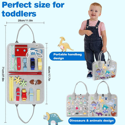 JHkim Busy Board Montessori Toys for 1 2 3 4 Year Old Boys Girls Gifts, Sensory Toy for Toddlers 1-3, Educational Activities Travel Toy for Airplane Car, Busy Book for Learning Fine Motor Skills,Blue