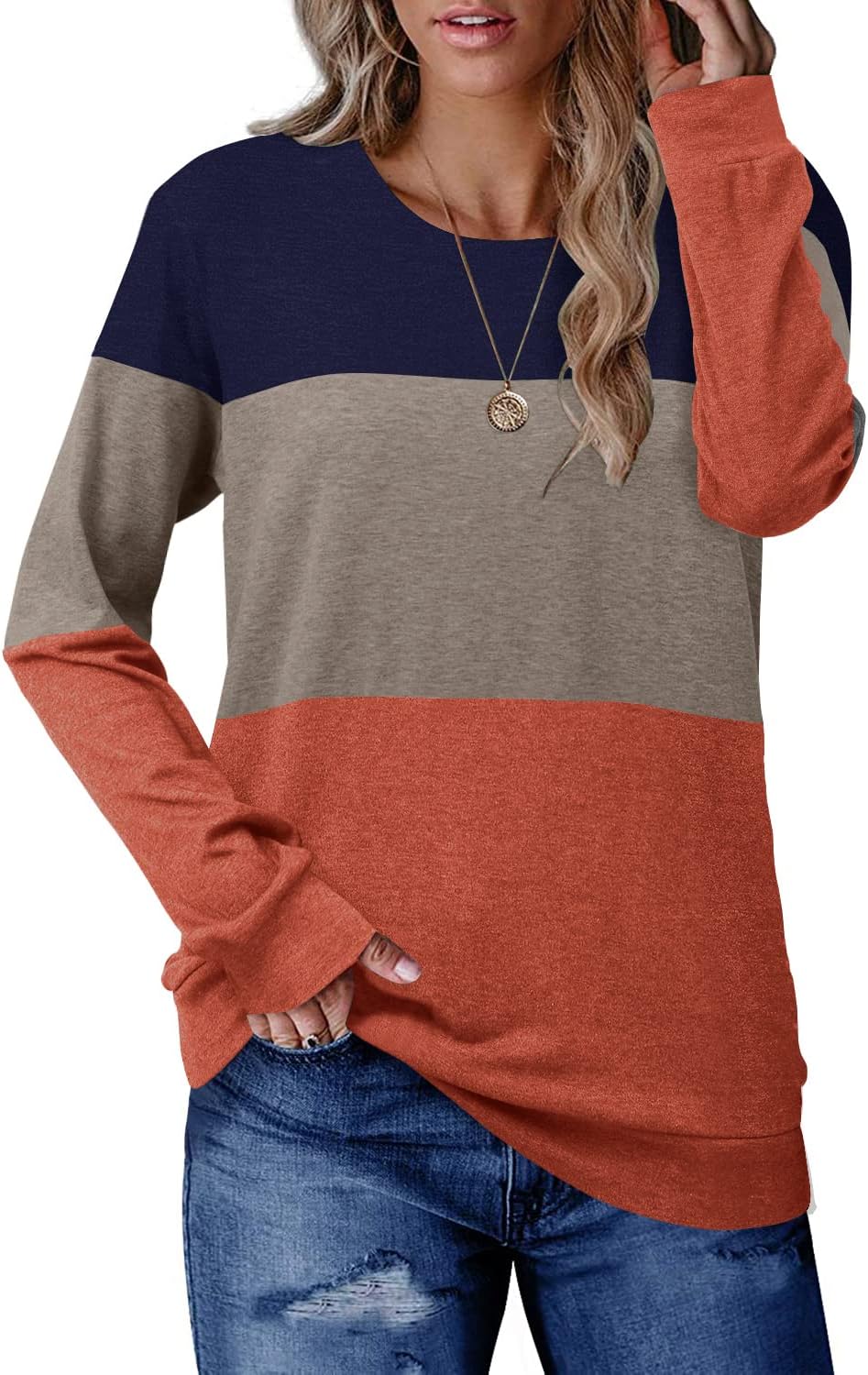 CRAZY GRID Womens Trendy Long Sleeve Shirts Casual Loose Soft Sweatshirt Fall Tops