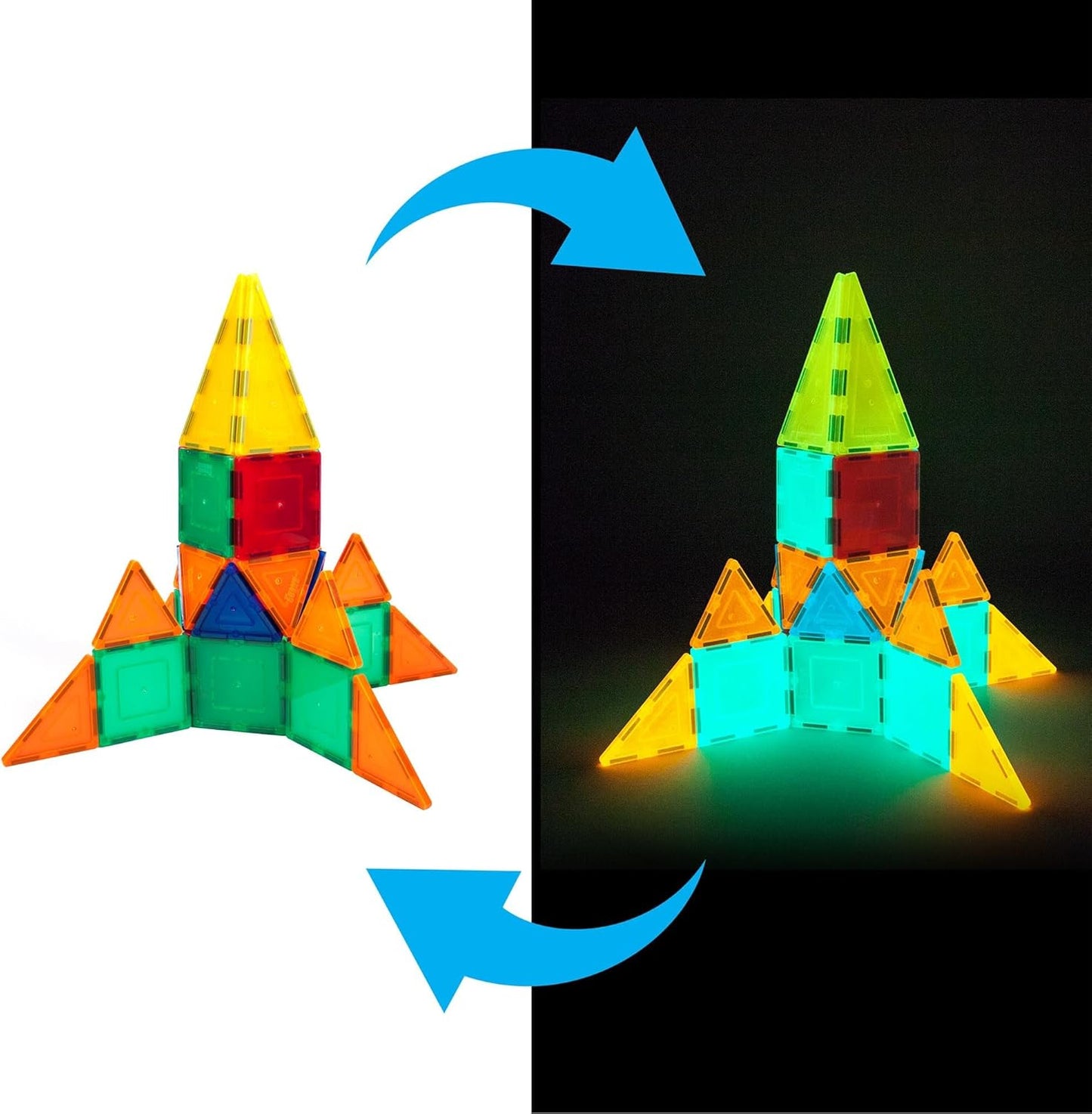 PicassoTiles Kids Toy Building Block Set Glow in The Dark Children Construction Kit Magnet Tiles Magnetic STEM Interlocking Playboard Educational Learning Stacking Blocks Child Brain Development PT60