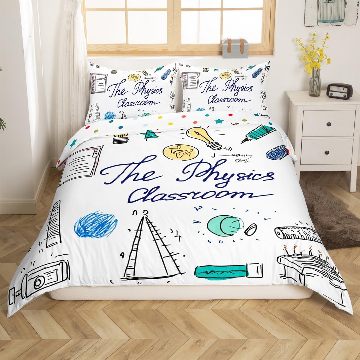 Erosebridal Science Theme Bedding Set Queen Size for Boys Girls Chemistry Periodic Table Print Duvet Cover Chemical Subject Theme Comforter Cover Teens Kids Math Science Atyle Bedspread Cover 3 Pcs