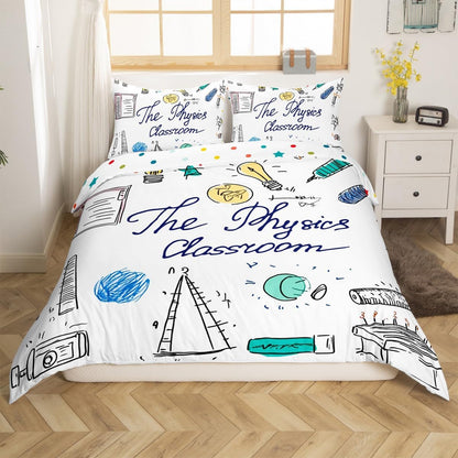 Erosebridal Science Theme Bedding Set Queen Size for Boys Girls Chemistry Periodic Table Print Duvet Cover Chemical Subject Theme Comforter Cover Teens Kids Math Science Atyle Bedspread Cover 3 Pcs