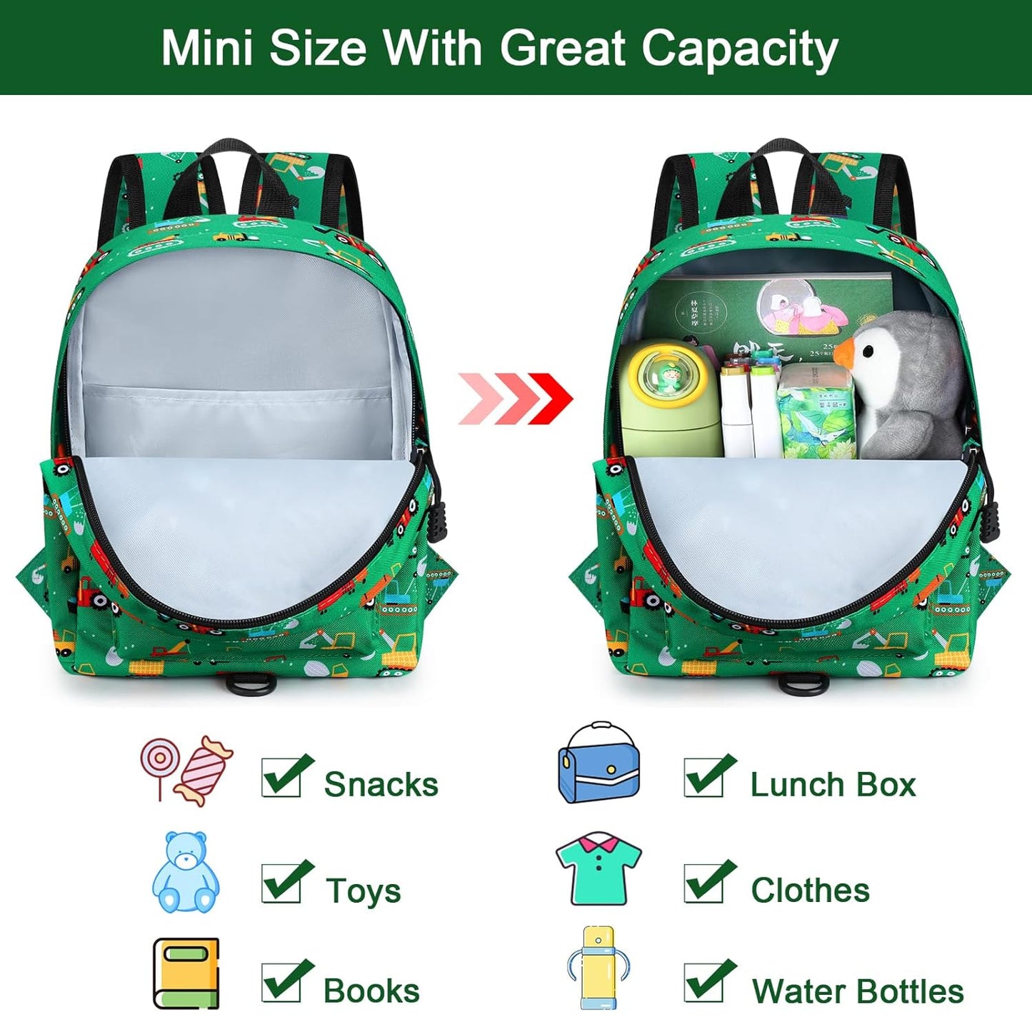 Accmor Toddler Backpack Leash, Mini Child Backpack with Anti Lost Wrist Link, Cute Kids Backpack Leash Walking Harness for Outdoor Travel, Small Excavator Backpack Tether for Baby Boys Girls Ages 1-3
