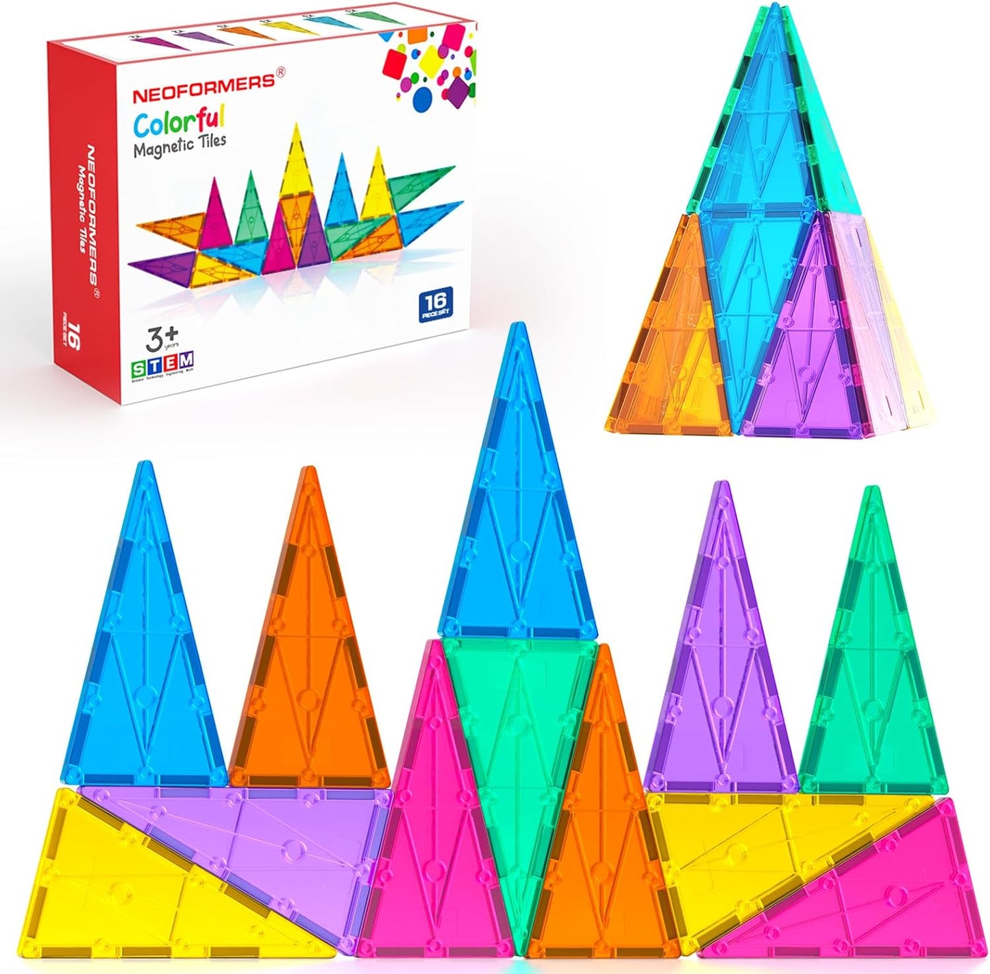 STEM Magnetic Tiles 70PCS Educational Toys for Kids Ages 3-8, Montessori Sensory Magnet Blocks for Toddlers, Classroom & Home Construction Kit