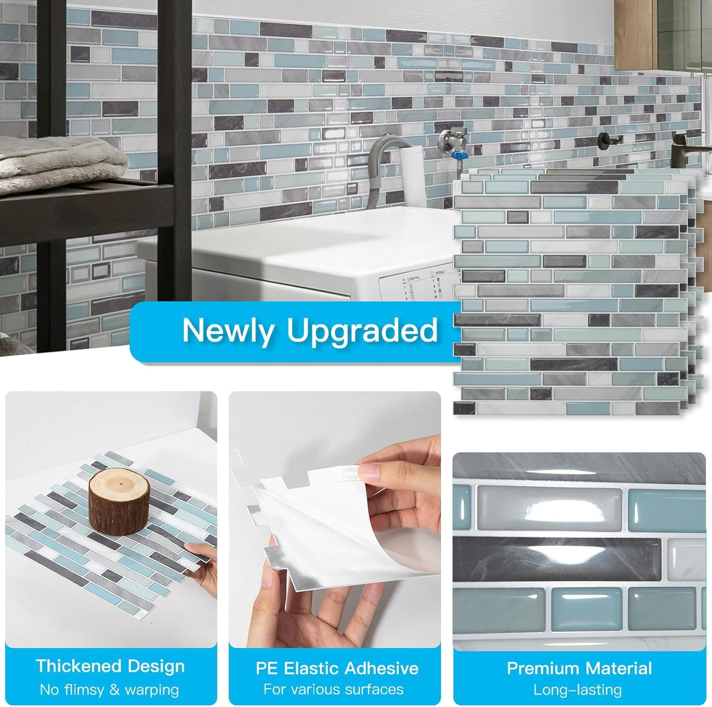 Art3d 10-Sheet Heavy-Duty Peel and Stick Backsplash, Waterproof Wall Tiles Stick on Kitchen Backsplash Living Space, Carrara Grey