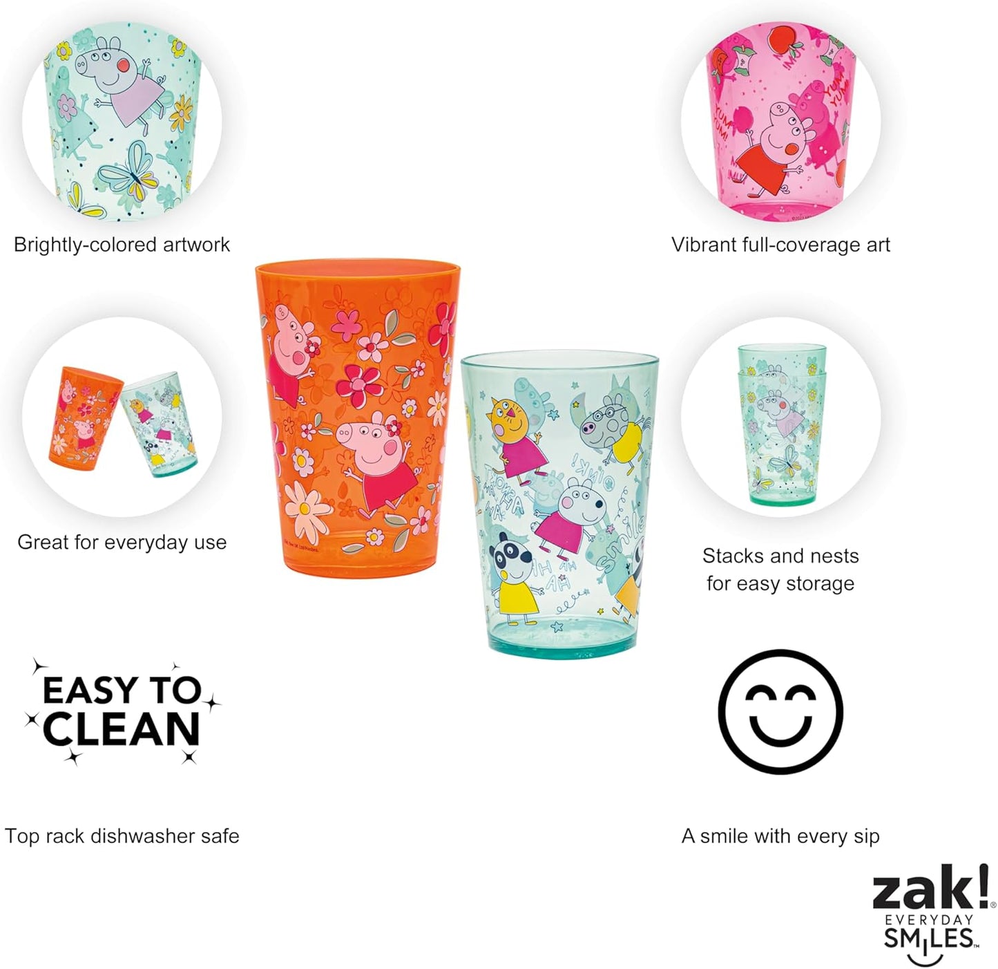 Zak Designs 14.5oz Disney Frozen 2 Nesting Tumbler Set Includes Durable Plastic Cups, Fun Drinkware is Perfect for Kids, 4pk (14.5oz, Anna & Elsa & Olaf)