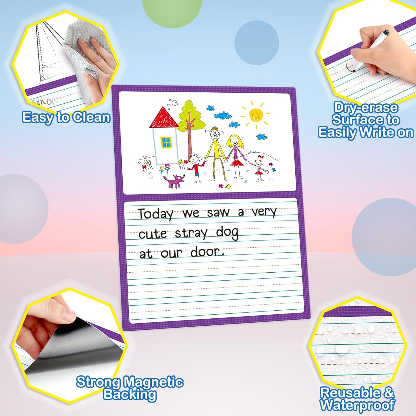 Aizweb Giant Magnetic Lined Notebook Paper,2 Dry Erase Sheets,Total Area 17" x 21.5",Handwriting Practice for Classroom Whiteboard,Chart Paper Teacher Must Have Homeschool Teaching Supplies