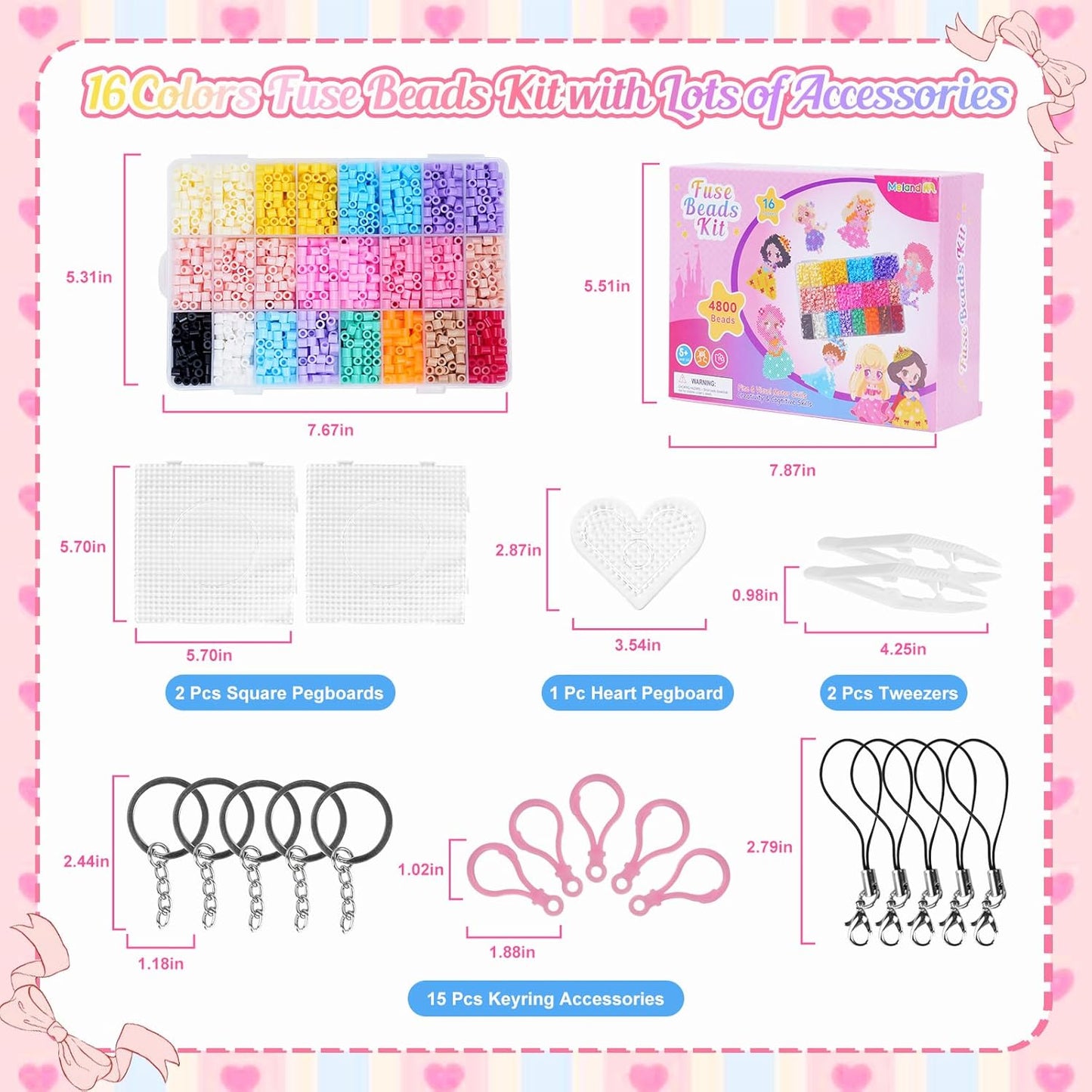 Meland Fuse Beads - 24000pcs Fuse Beads Kit for Kids, 24 Color 5MM Iron Beads Set with 4 Fluorescence Color, 6 Pegboards - Craft Kits Gifts for Birthday Christmas