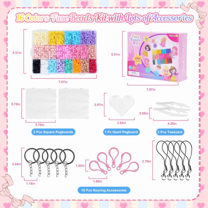 Meland Fuse Beads - 24000pcs Fuse Beads Kit for Kids, 24 Color 5MM Iron Beads Set with 4 Fluorescence Color, 6 Pegboards - Craft Kits Gifts for Birthday Christmas