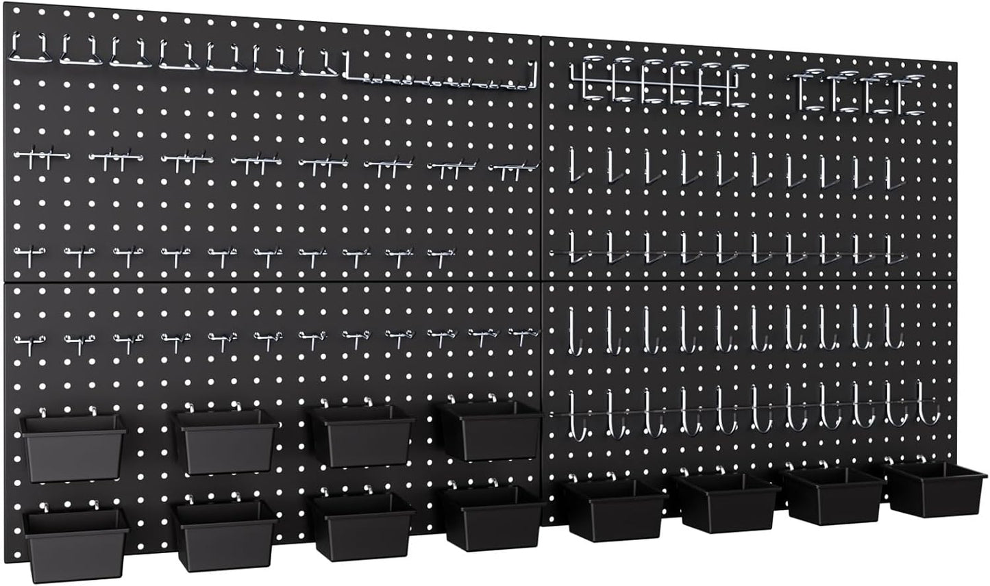 INCLY 158PCS Metal Pegboard Wall Organizer, 48x24 Inch White Pegboard Panels Tool Organizer Kit with Accessories Hooks and Bins, Peg Board Utility Tool Storage for Garage Workbench Shed