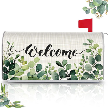 Tiamon Monogrammed L Mailbox Covers Magnetic Eucalyptus Welcome Letter Box Wrap Standard Size 21x18 Inch Spring Summer Leaves Mailbox Decor Eucalyptus Letter Numbers Decoration for Outdoor Garden Yard