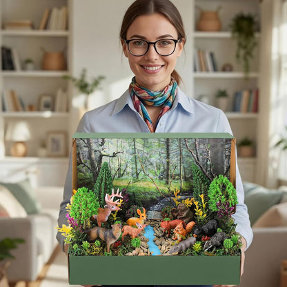 Teyva Daily 48 Pcs Dinosaur Diorama Kit Habitat Project Box Set 3D Dinosaurs Diorama Supplies Include Dinosaurs Model Figures & Eggs Volcano Artificial Trees with Cardboard for DIY Crafts Gifts