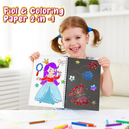 Foil Craft Bugs Butterfly DIY Art Fun Kits Set, No Mess Creative Foil Art Drawing Game for Kids, Birthday Gifts Crafts Supplies Travel Toys for Girls Boys Ages 4-9