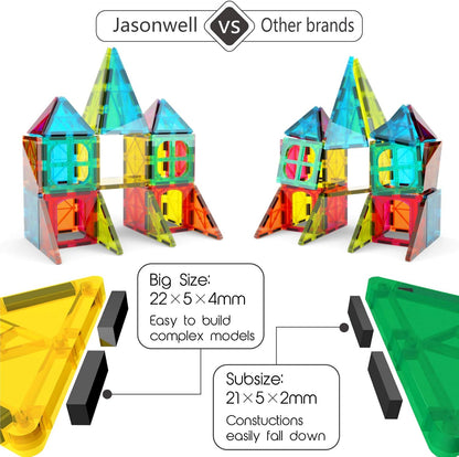 Jasonwell Magnetic Tiles Kids Magnetic Blocks 60PCS Building Sets 3D Magnet Toys Preschool Educational Construction STEM Toy Christmas Birthday Gifts for Toddlers Boys Girls 3 4 5 6 7 8 9 + Year Old