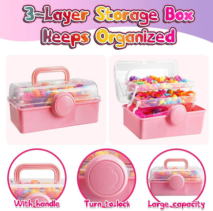 FUNZBO 520+ Snap Pop Beads - Jewelry Making Beads Charms Style Craft Kit, Arts and Crafts for Kids Ages 4-8, Toys for 3 4 5 6 7 Years Old Girls Birthday Gifts Ideas, Bracelet Necklace Ring for Girls