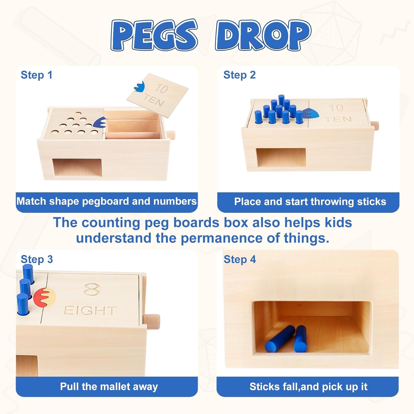 Wooden Montessori Toddler Counting Peg Board Box - Numbers & Math Toys for 1-3 Year Olds