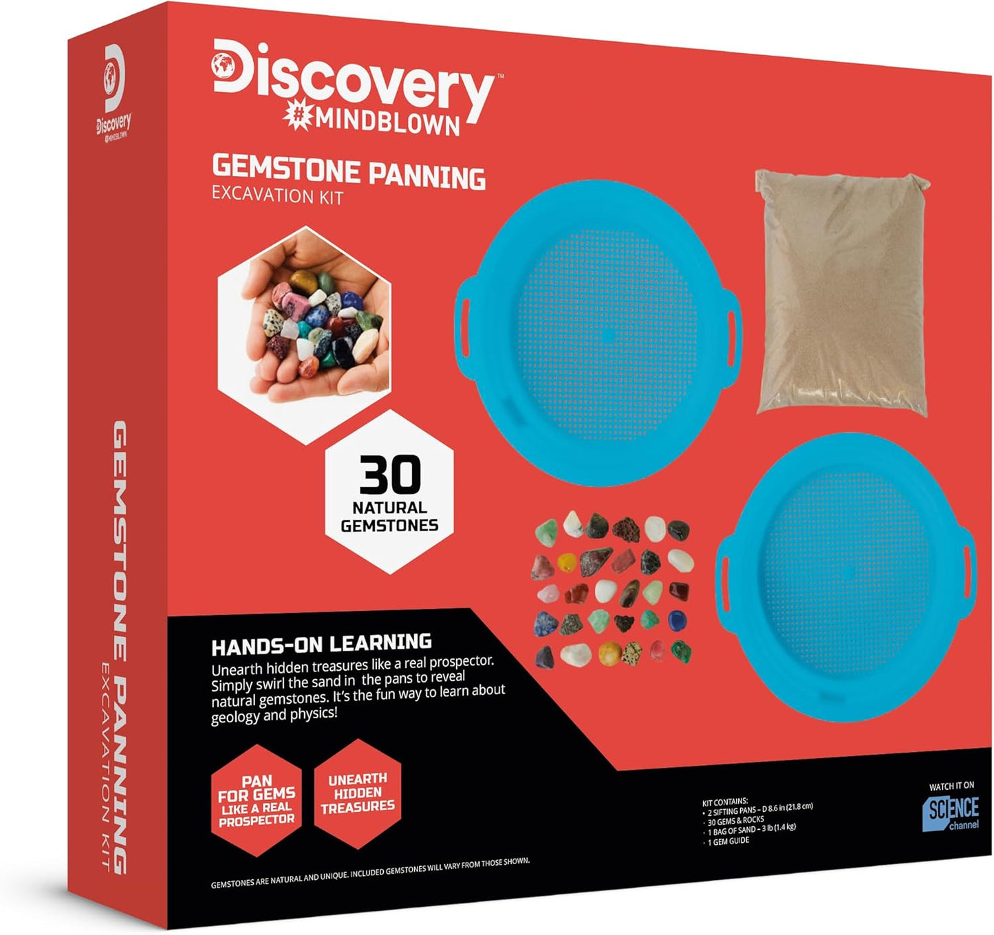 Discovery™ Gemstone Panning STEM Kit – Pan for 30 Real Gems| 2 Sifting Pans, Sand & Learning Guide| Educational Science Activity for Kids| Geology Rock Excavation Set| Boys & Girls Toy Gift| Ages 8+