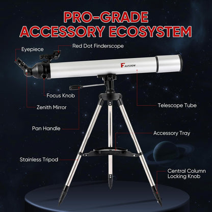 Telescope for Kids & Adults – 80mm Refractor Telescope with 600mm Focal Length, Tripod, Barlow Lens & Phone Adapter High Powered Astronomical Telescopes for Beginners, Telescopio para Adults
