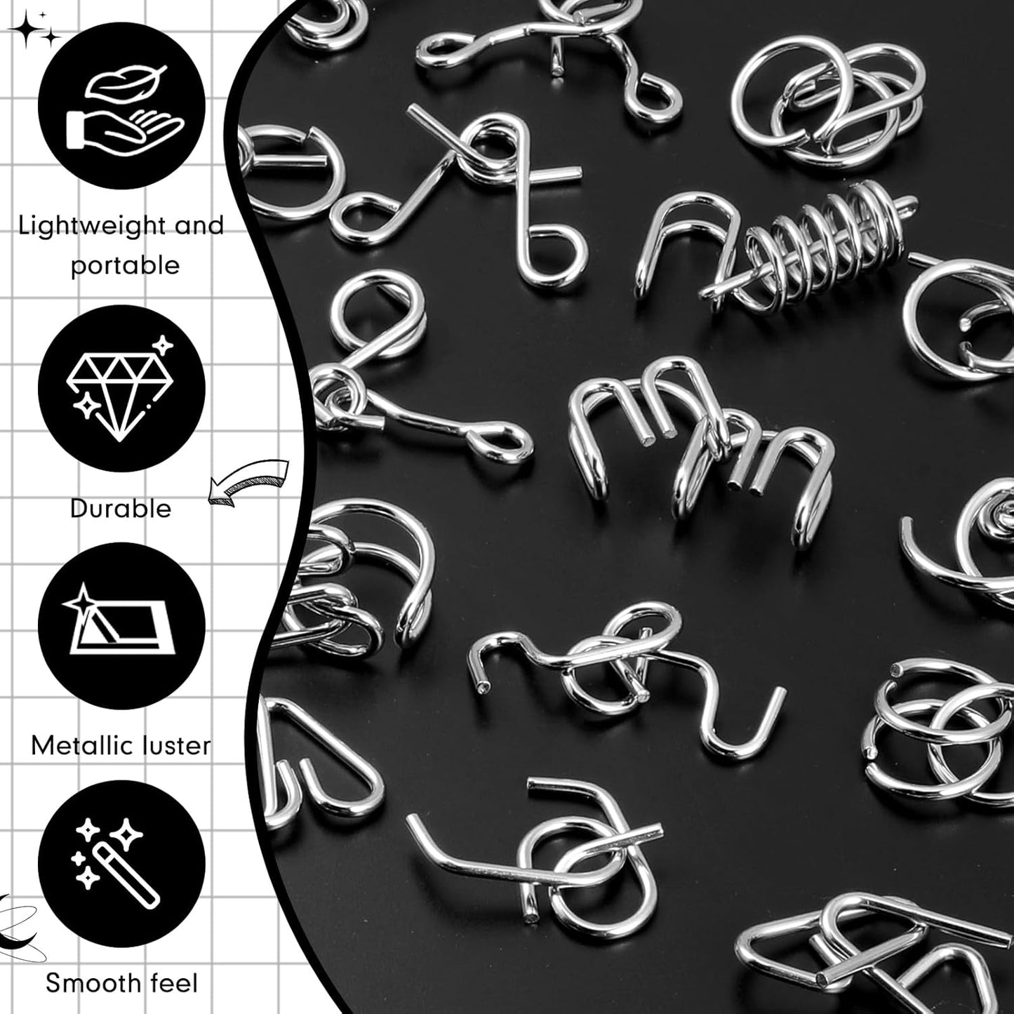 Yilloog Metal Brain Teaser Puzzles Set of 36 with Pouch, Steel IQ Games Physics Mind Metal Puzzles for Adults Basket Stocking Stuffers for Boys Girls Adults Challenge Gifts (Easy)