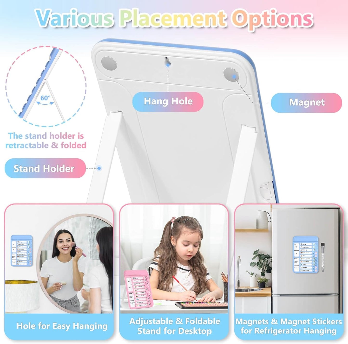 Audab Dry Erase Chore Chart for Kids, Magnetic Checklist Board, My Chores Slider Chart to Do List Board, Routine Reward Chart Schedule Board Task Tracker for Home Refrigerator, Wall, Desk (Pink)