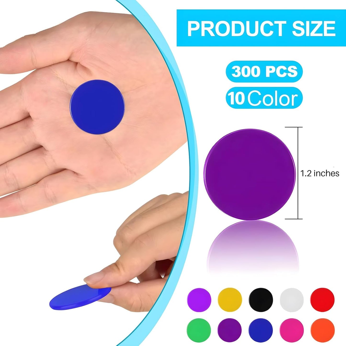 Coopay 200 Pieces 10 Colors 1-1/5 inch Plastic Learning Counters Disks Bingo Chip Counting Discs Markers for Math Practice and Poker Chips Game Tokens