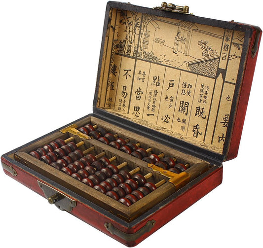 Larcele 9 Column Classic Wooden Abacus with Vintage Leather Box, Soroban for Study, Home Decoration, Aging Treatment SP-01