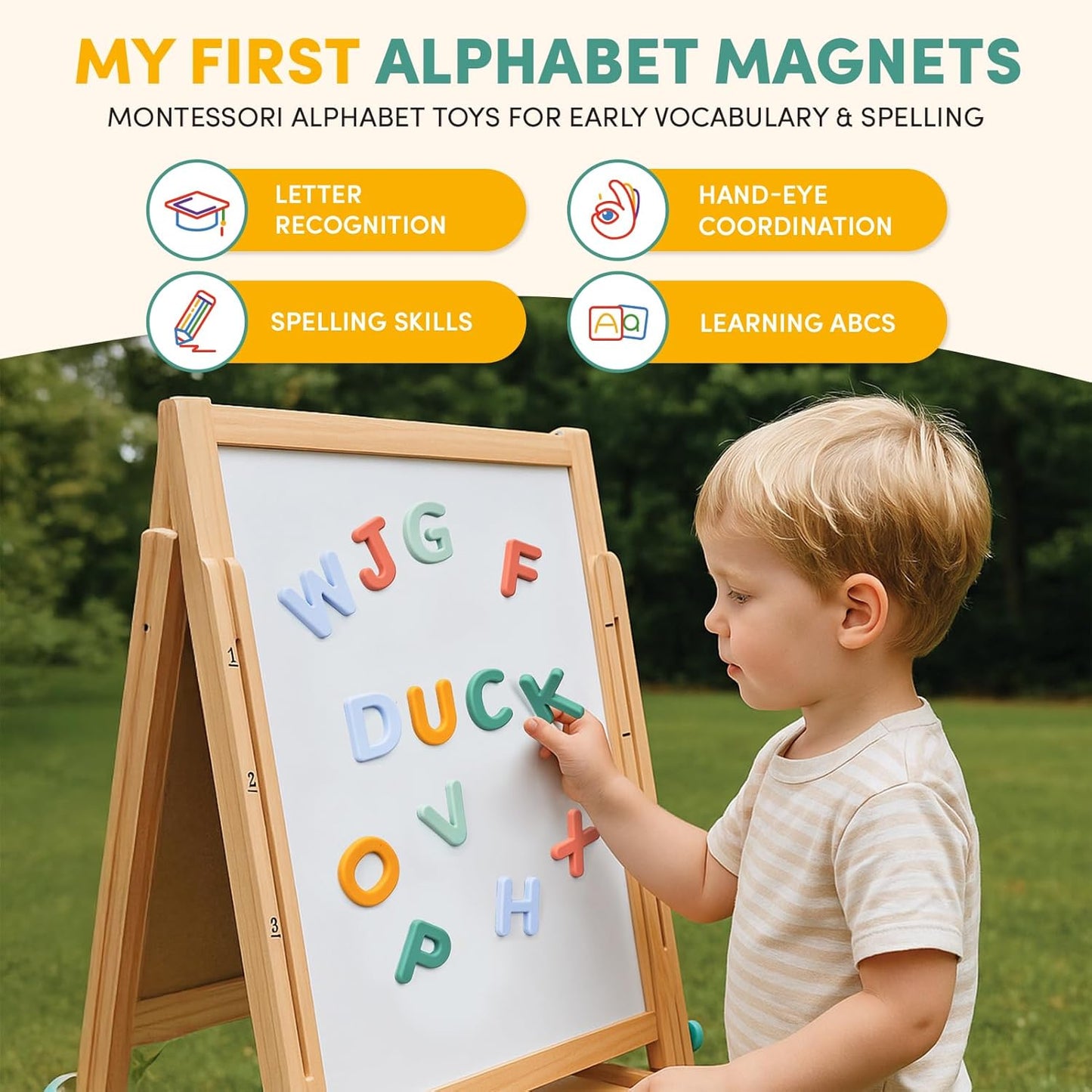 JoyCat Silicone Alphabet Magnetic Letters, 26 Uppercase ABC Fridge Magnets for Kids 3+, Preschool Learning Refrigerator Toy Set, Birthday Gifts for Boys Girls (Muted Color)