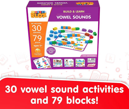 Junior Learning: Rainbow Phonics Blox: Vowel Sounds - Phase 5 - Build & Learn, 30 Activity Cards, Color Coded Blocks, Reading Development, Kids 5+