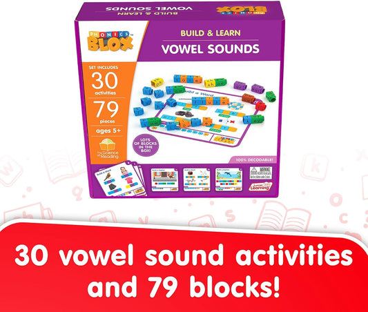 Junior Learning: Rainbow Phonics Blox: Vowel Sounds - Phase 5 - Build & Learn, 30 Activity Cards, Color Coded Blocks, Reading Development, Kids 5+