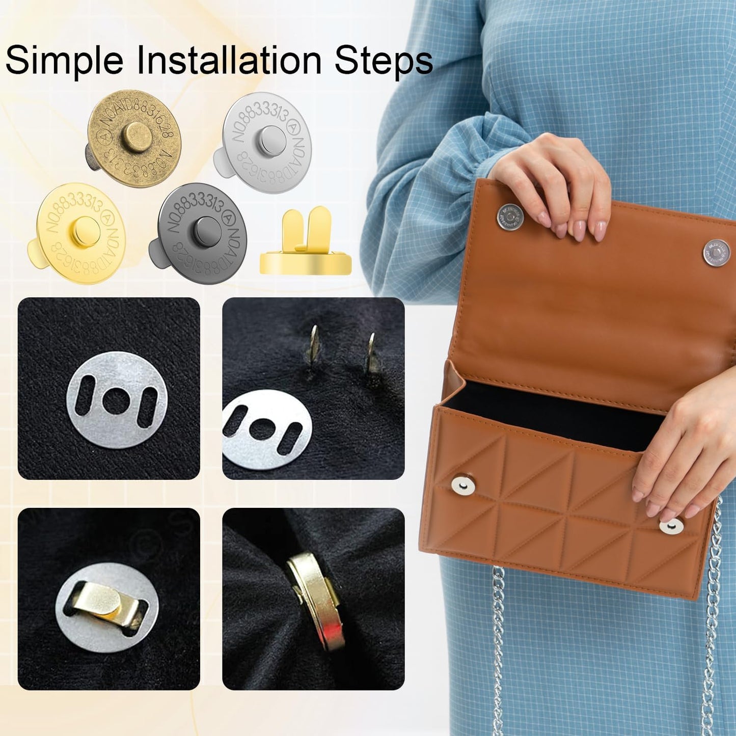 CooBigo 24Sets Magnetic Snaps for Purse Closures 18mm Magnetic Fastener Replacement Kit Magnetic Snaps for Purses and Totes Clothing Bag DIY Craft (Silver)