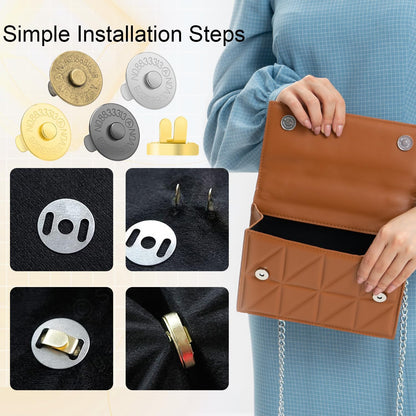 CooBigo 24Sets Magnetic Snaps for Purse Closures 18mm Magnetic Fastener Replacement Kit Magnetic Snaps for Purses and Totes Clothing Bag DIY Craft (Silver)