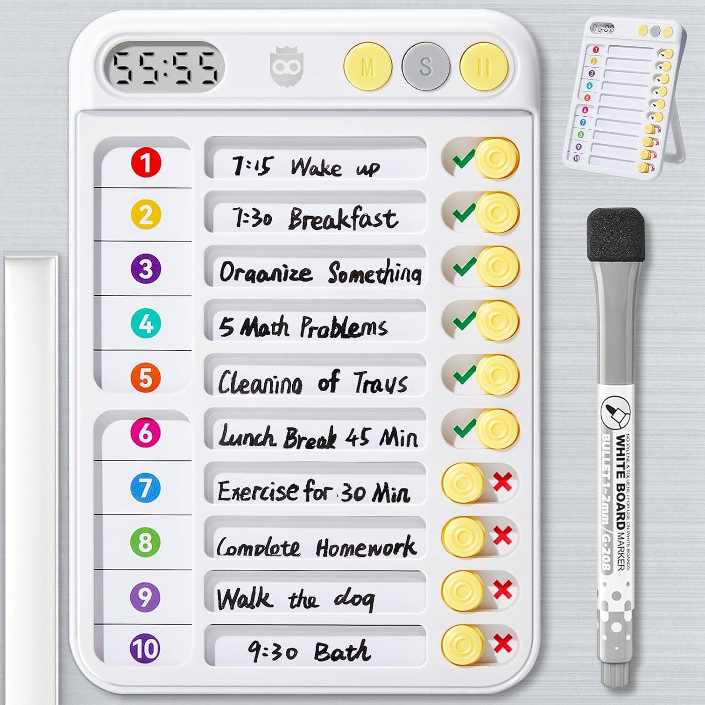 Magnetic Chore Chart for Kids, ADHD Tools for Kids to Do List Checklist Task Board Routine Chart Visual Schedule for Fridge with 10 Sliders and Magnetic Marker - White