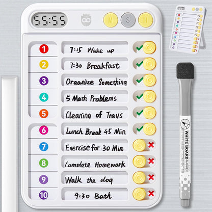 Magnetic Chore Chart for Kids, ADHD Tools for Kids to Do List Checklist Task Board Routine Chart Visual Schedule for Fridge with 10 Sliders and Magnetic Marker - White