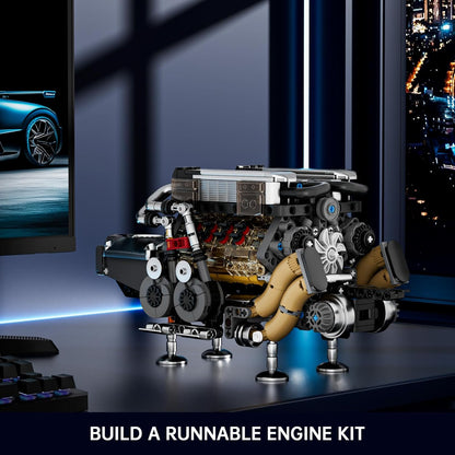 Mould King Mini V8 Engine Kits That Runs, Build Your Own Visible Car Motor, Physical Science Experiment Models for Teens, Best STEM Toy Gifts for 14+ and Adult 10171 (487 Pcs)