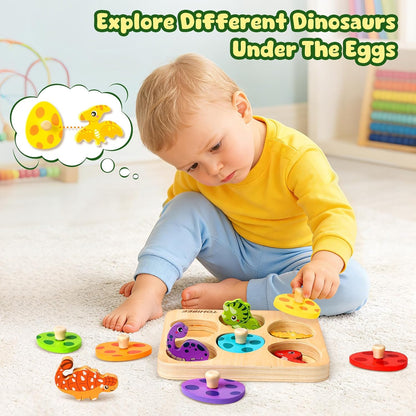 Wooden Puzzles for Toddlers 1-3, Dinosaur Matching Egg Puzzle Montessori Toys for 1 2 3 Year Old Boy Girl Gifts, Preschool Education Learning Toys