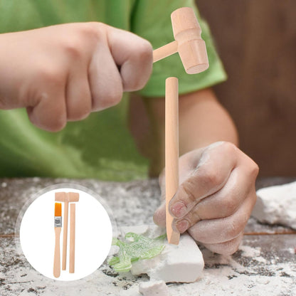 Vaguelly Dinosaur Digging Tools Toy Set with Wooden Hammer Chisel Brush - Educational Stem Excavation Kit for Kids Ages 4-12 Creative Learning Science Accessories