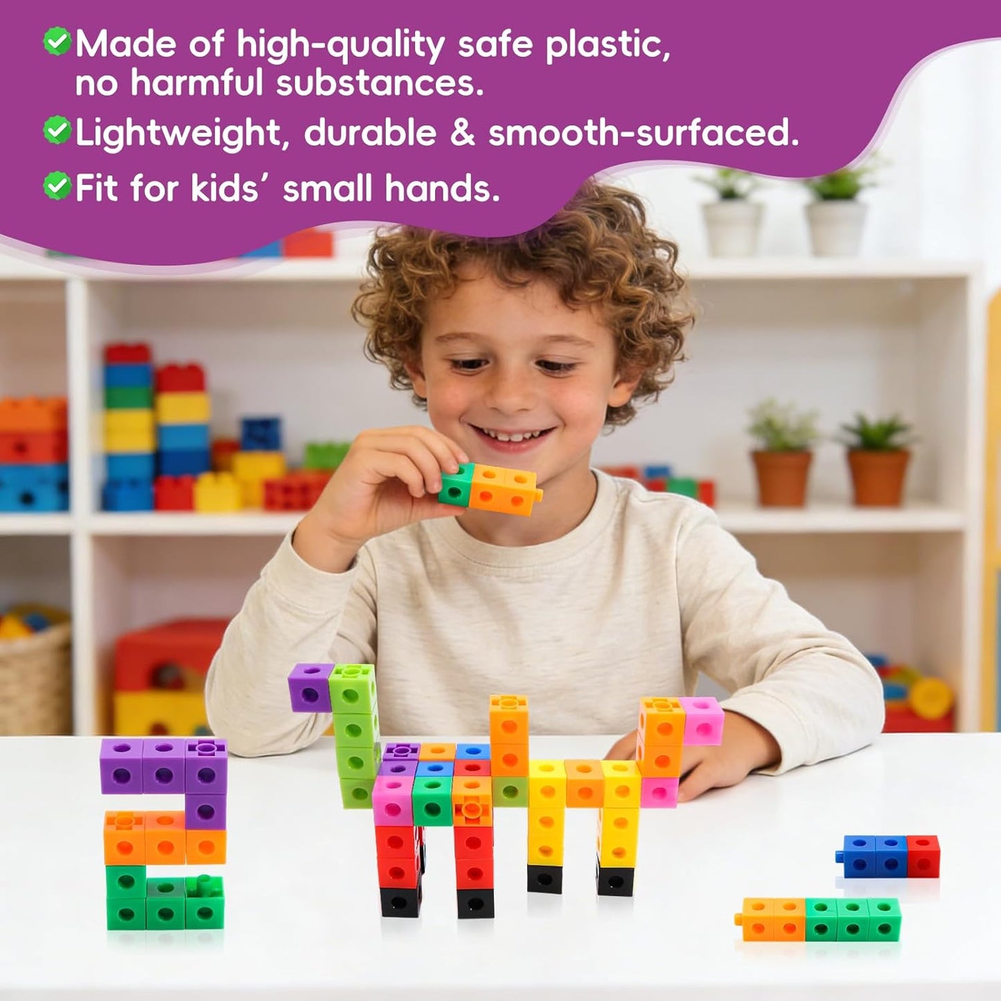 100 Pcs Math Linking Cubes - 10 Colors Connecting Counting Snap Blocks, Math Manipulatives for Early Math & Construction, Educational Toy for Preschool, Kindergarten, Homeschool