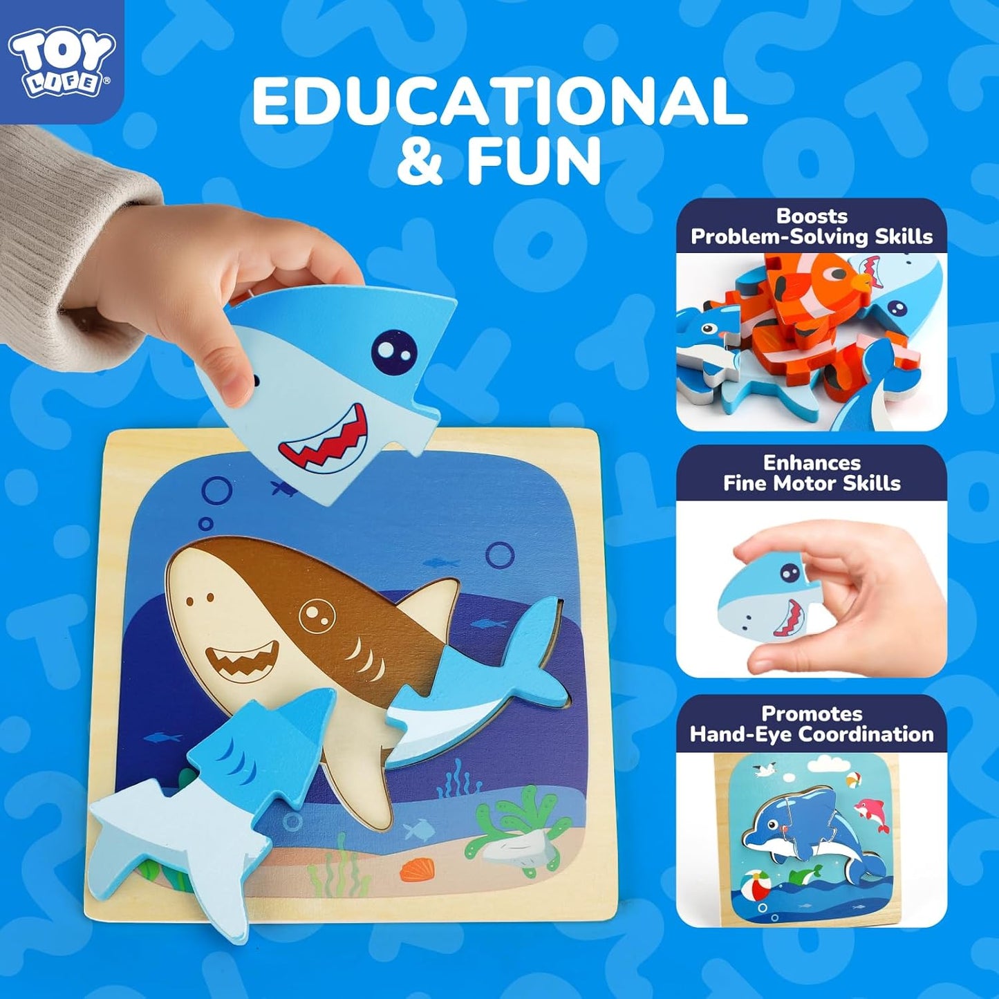 TOY Life Wooden Puzzles for Toddlers 2-4, Sea Animals Puzzles for Toddlers 1-3, Wood Puzzles Educational Montessori Toys Gifts for 1 2 3 Year Old, Baby Kids Learning Toy