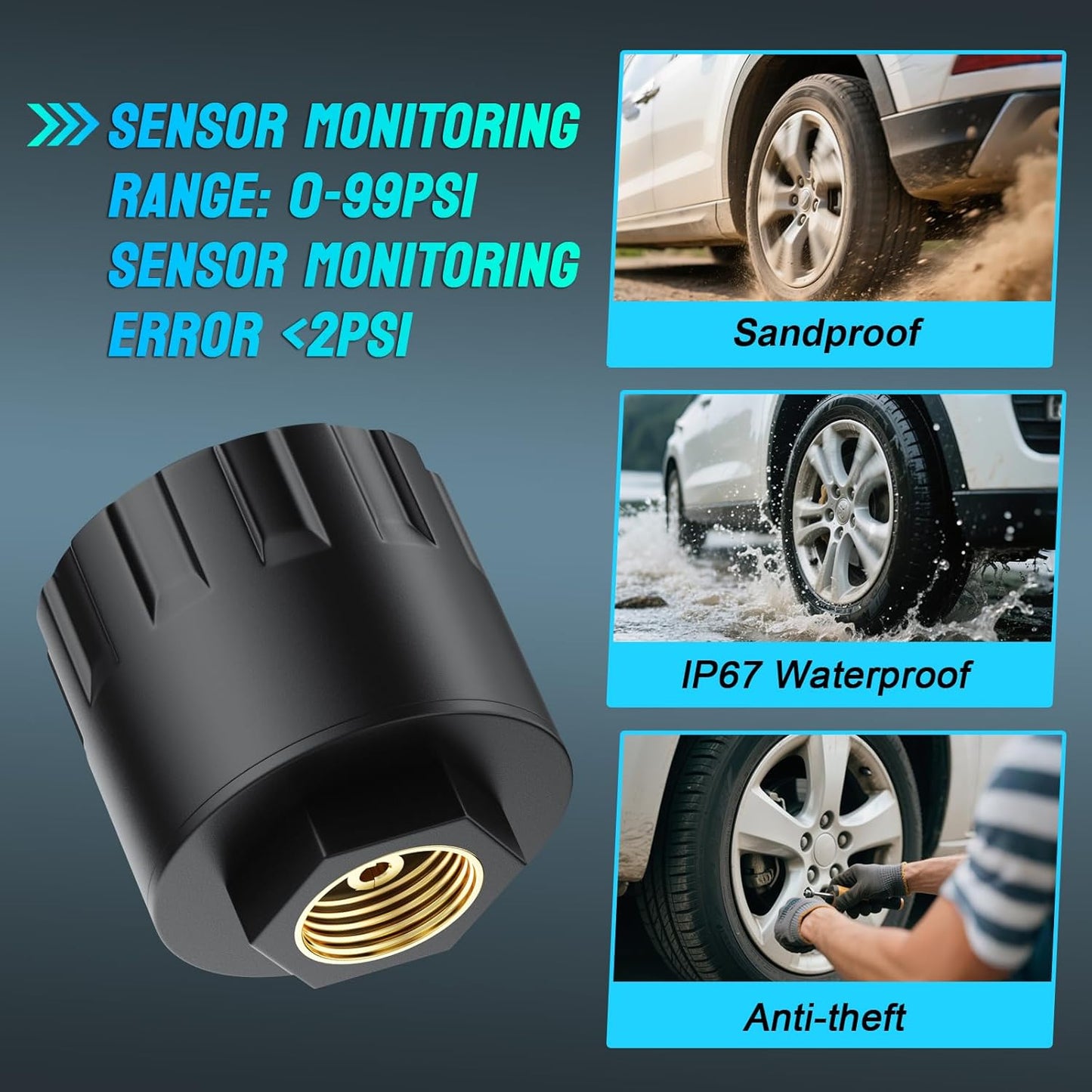 Tire Pressure Monitoring System, Solar RV TPMS Sensors Set of 4 (0-99 PSI), Tire Pressure Monitor with 6 Alerts for Car/Trailer/Truck/Camper/5th Wheel/Motor Home,Quick Setup