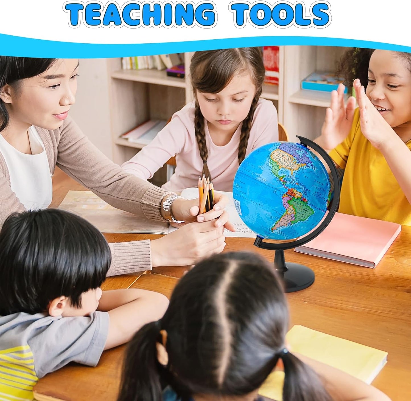 Classroom Globes Elementary, 13in Large Globe More Detailed with Countries & Capitals & State Capitals, Political Teaching Tool for Adults & Children - No Assembly Required